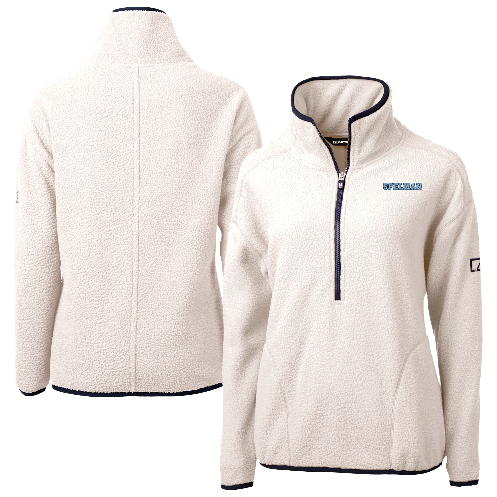 Women's Cutter & Buck Oatmeal Spelman College Jaguars Cascade Eco Fleece Half-Zip Jacket