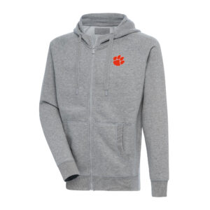 Men's Antigua Heather Gray Clemson Tigers Big & Tall Victory Full-Zip Hoodie