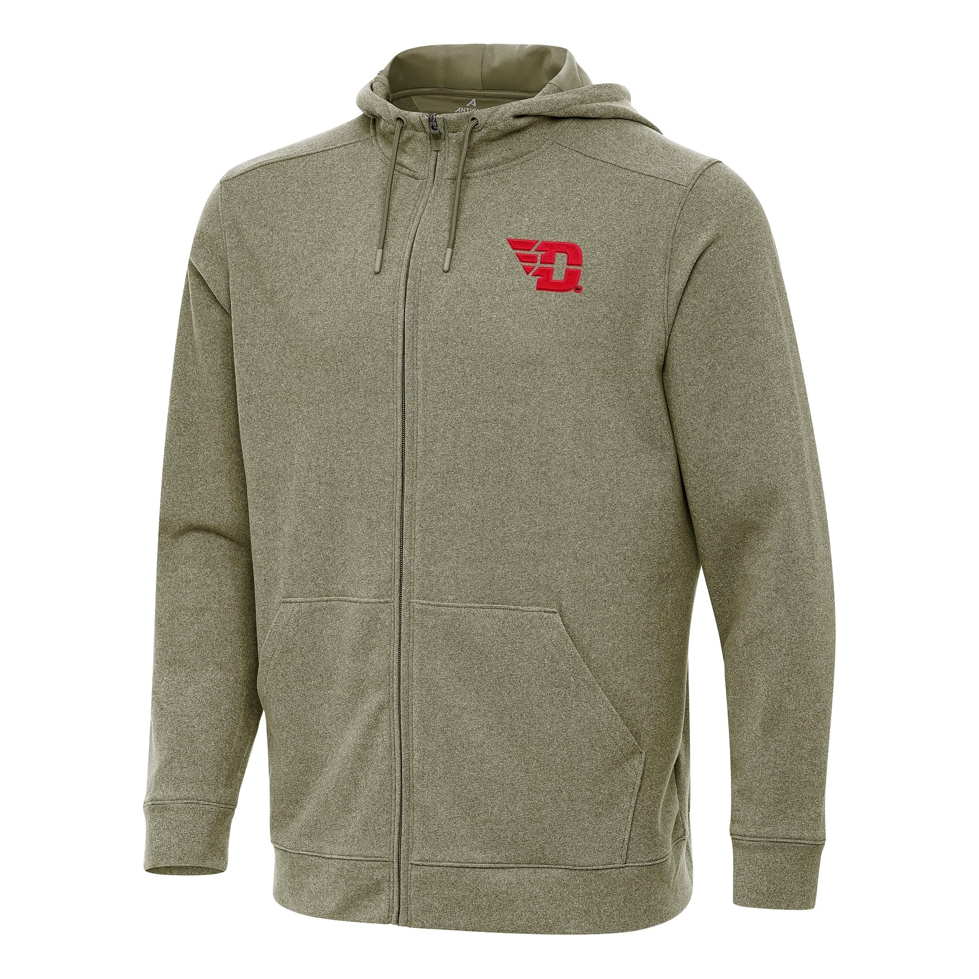 Men's Antigua Heather Olive Dayton Flyers Effortless Full-Zip Hoodie Jacket