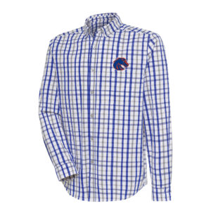 Men's Antigua Royal/Gray Boise State Broncos Tending 2 Tri-Blend Long Sleeve Full-Button Shirt