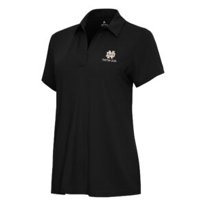 Women's Antigua Black Notre Dame Fighting Irish Logo & Wordmark Era Polo