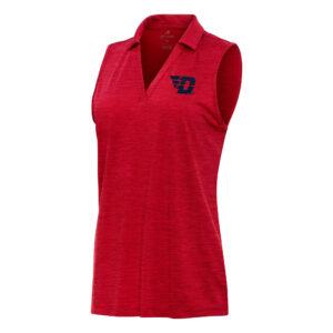 Women's Antigua Heather Red Dayton Flyers Layout Sleeveless V-Neck Polo