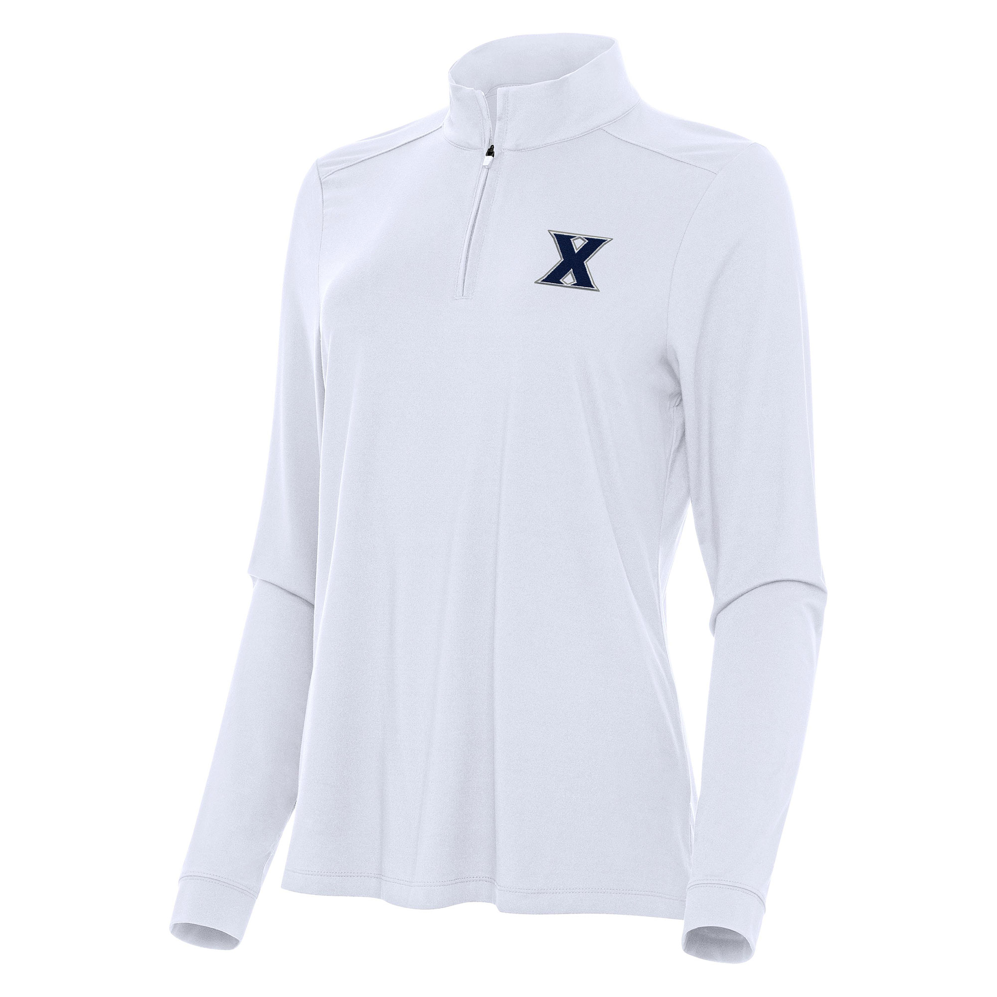 Women's Antigua White Xavier Musketeers Intent Quarter-Zip Top