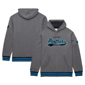 Men's Mitchell & Ness  Heather Gray Carolina Panthers Vintage Logo Snow Washed Fleece Pullover Hoodie