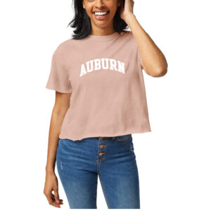 Women's League Collegiate Wear  Light Pink Auburn Tigers Clothesline Cotton Cropped T-Shirt