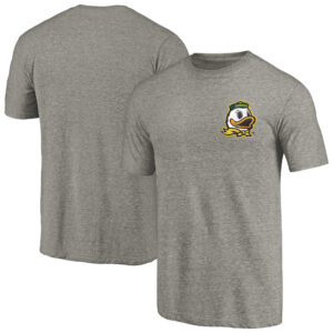 Men's Gray Heather Oregon Ducks Left Chest Distressed Logo Tri-Blend T-Shirt