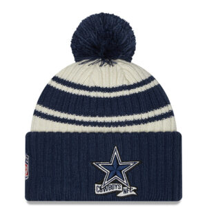 Youth New Era Cream/Navy Dallas Cowboys 2022 Sideline Sport Cuffed Pom Knit Hat