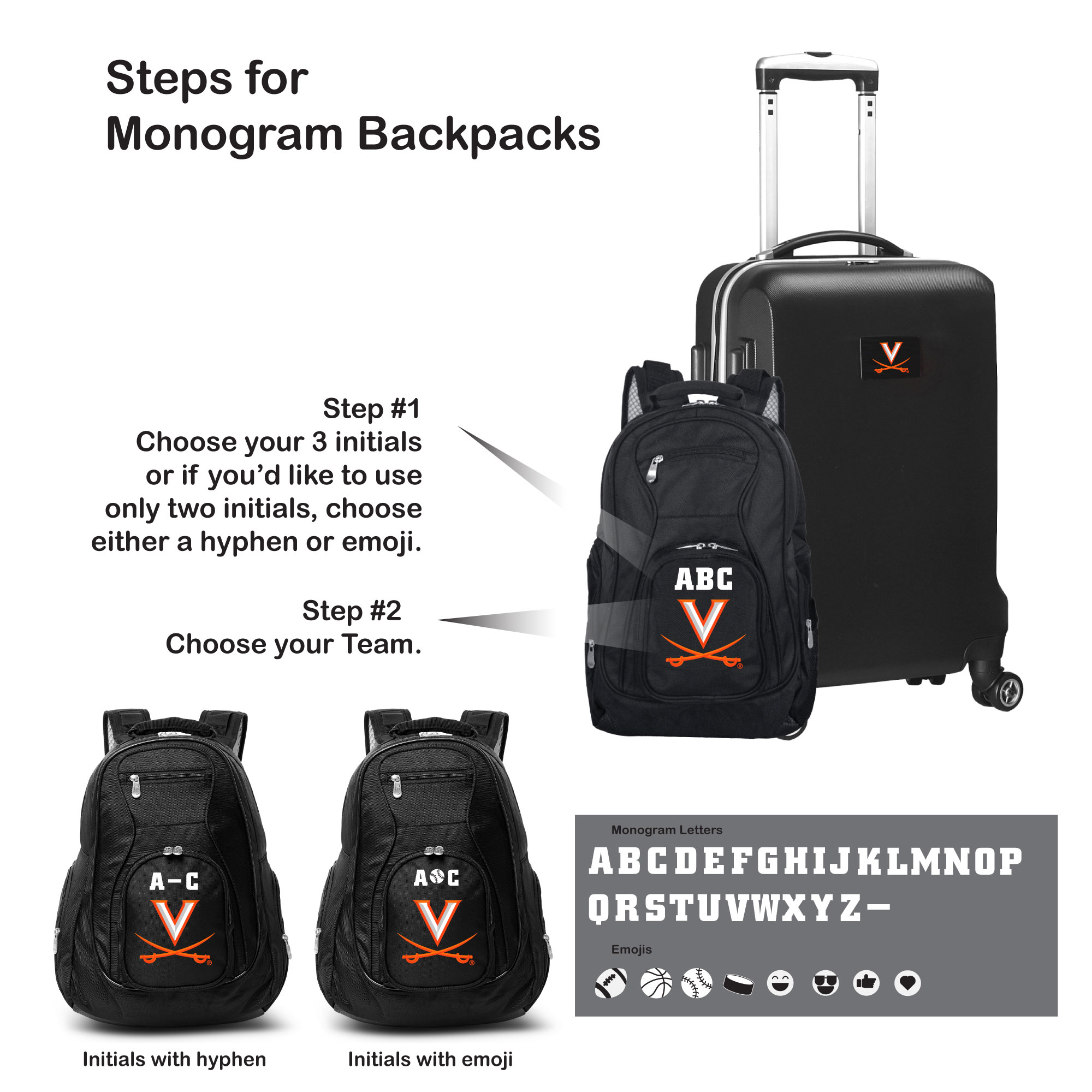 MOJO Black Virginia Cavaliers Personalized Deluxe 2-Piece Backpack & Carry-On Set - Image 3