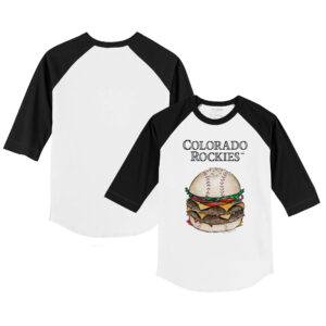 Infant Tiny Turnip White/Black Colorado Rockies Burger Raglan 3/4 Sleeve T-Shirt