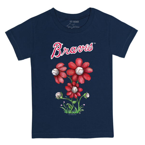 Toddler Tiny Turnip Navy Atlanta Braves Blooming Baseballs T-Shirt - Image 6