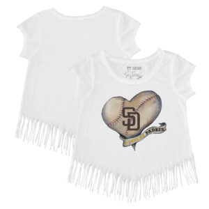 Girls Toddler Tiny Turnip White San Diego Padres Heart Banner Fringe T-Shirt