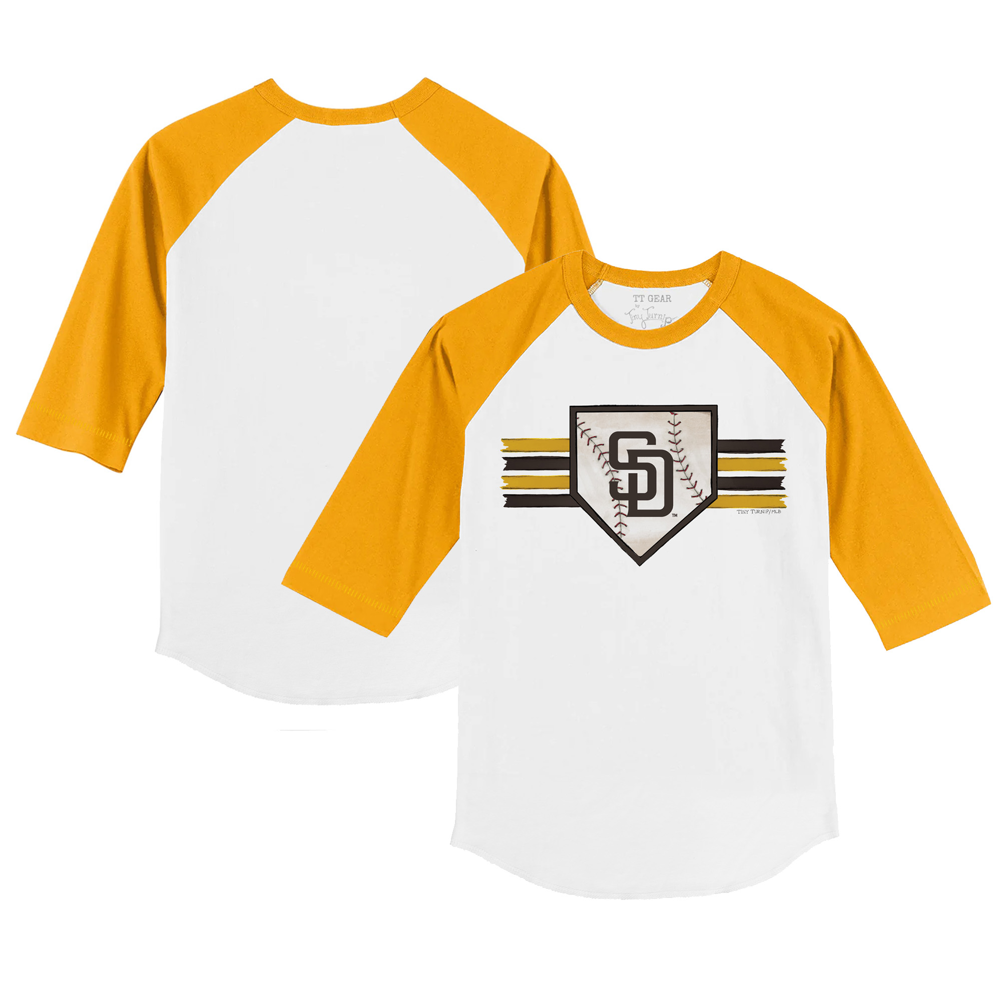 Youth Tiny Turnip White/Gold San Diego Padres Base Stripe 3/4-Sleeve Raglan T-Shirt - Image 5
