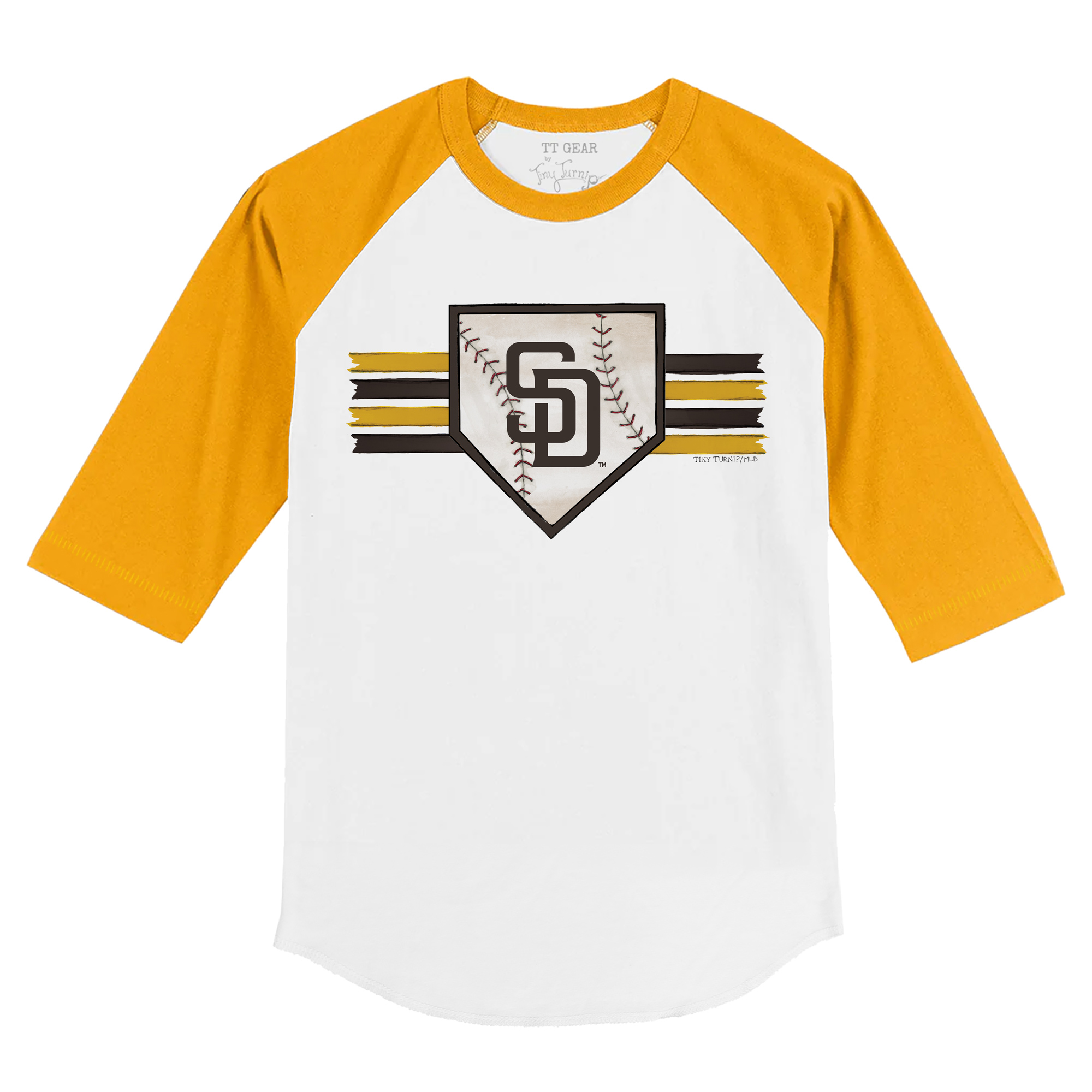 Youth Tiny Turnip White/Gold San Diego Padres Base Stripe 3/4-Sleeve Raglan T-Shirt - Image 3