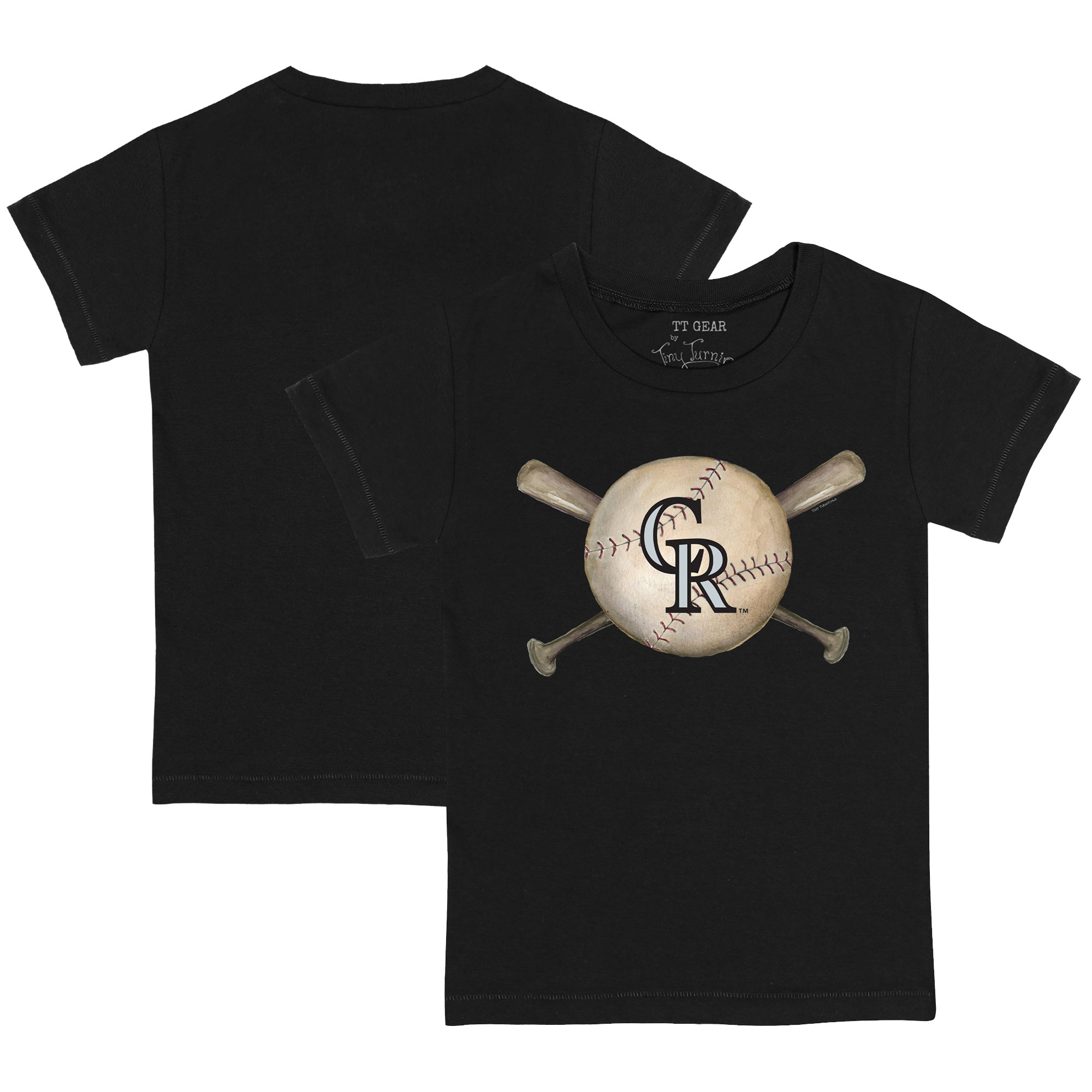 Youth Tiny Turnip Black Colorado Rockies Baseball Cross Bats T-Shirt - Image 2