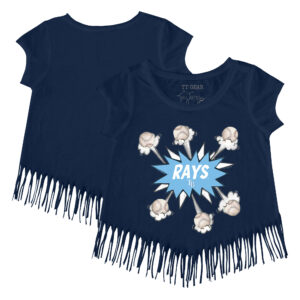Girls Youth Tiny Turnip Navy Tampa Bay Rays Baseball Pow Fringe T-Shirt