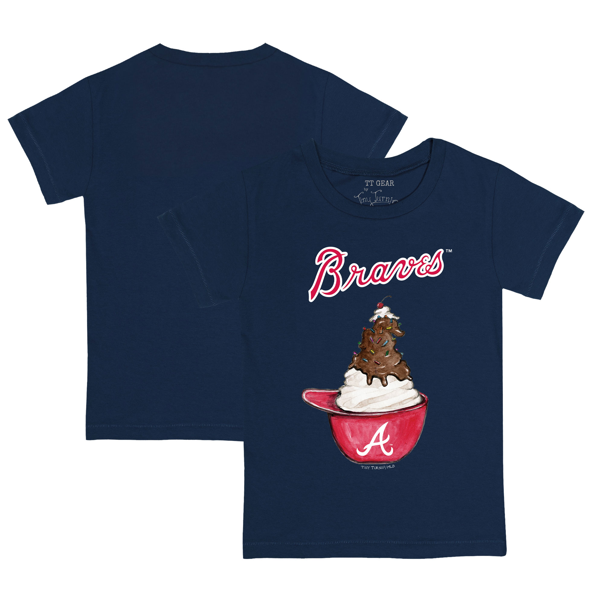 Youth Tiny Turnip Navy Atlanta Braves Sundae Helmet T-Shirt - Image 2