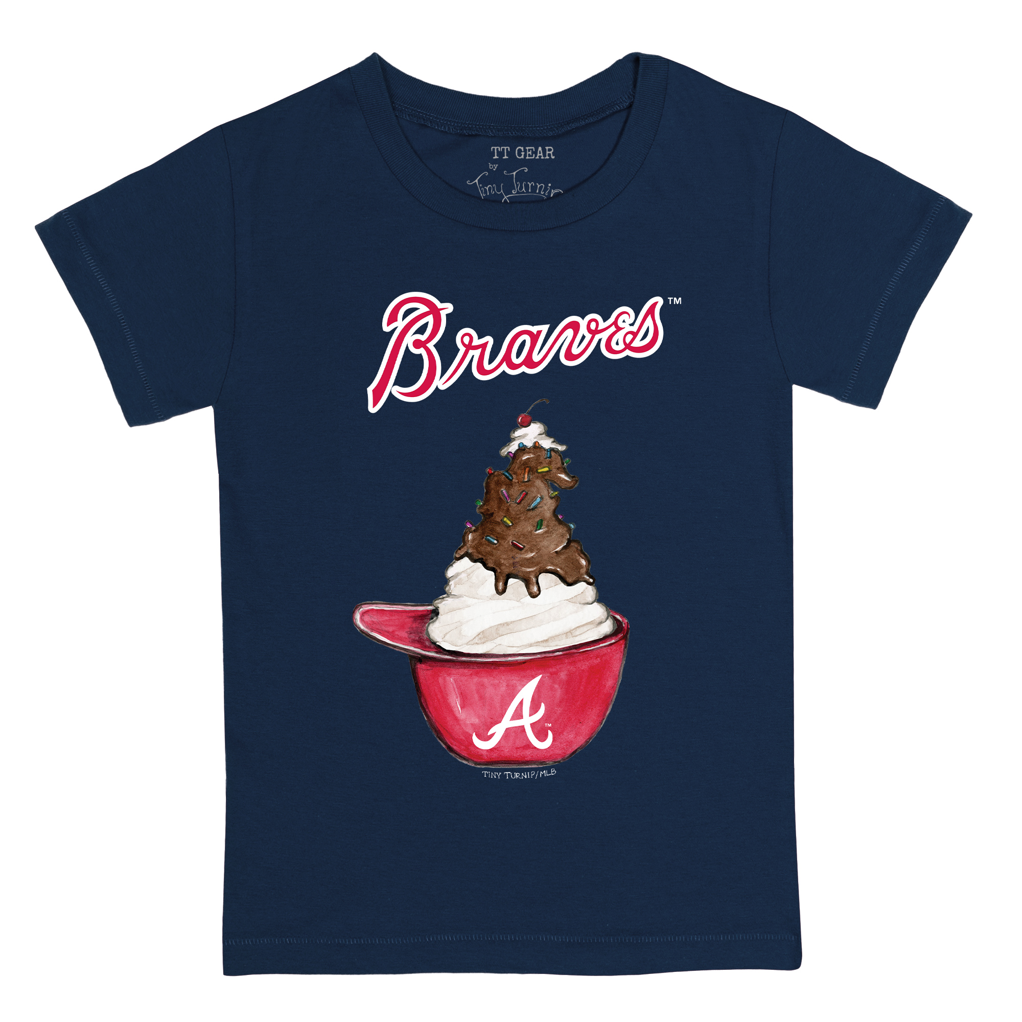 Youth Tiny Turnip Navy Atlanta Braves Sundae Helmet T-Shirt - Image 3