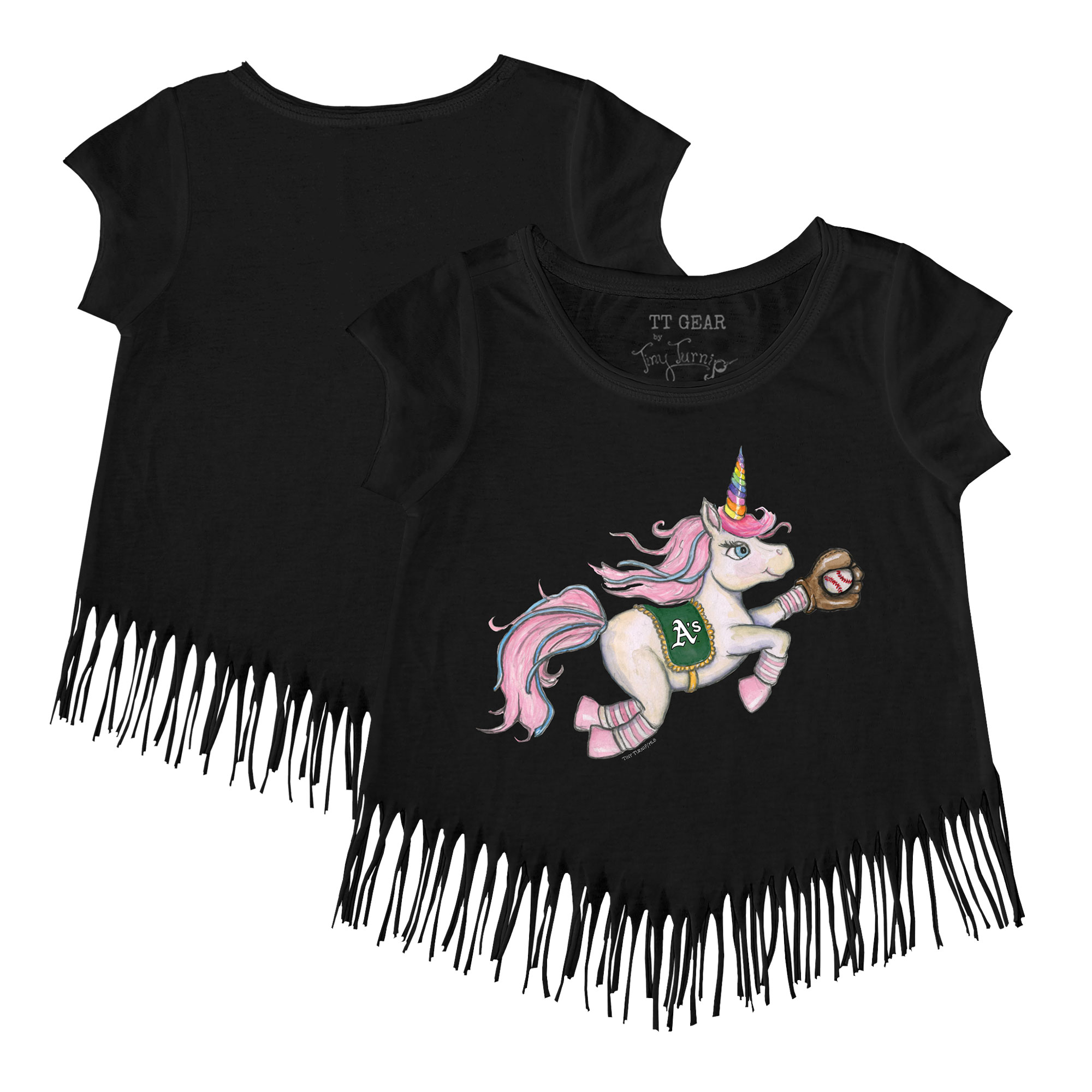 Girls Youth Tiny Turnip Black Athletics Unicorn Fringe T-Shirt