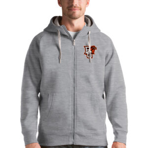 Men's Antigua Gray Bowling Green St. Falcons Victory Full-Zip Hoodie