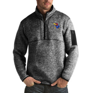 Men's Antigua Black Kansas Jayhawks Fortune Big & Tall Quarter-Zip Pullover Jacket