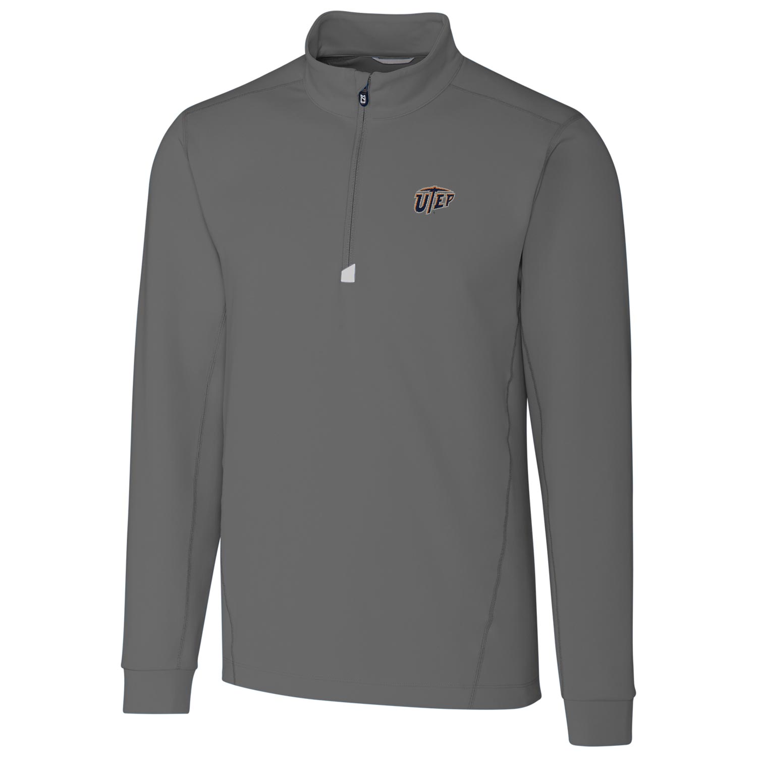 Men's Cutter & Buck Gray UTEP Miners Collegiate Big & Tall Traverse Half-Zip Jacket