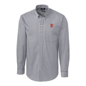 Men's Cutter & Buck Charcoal San Francisco Giants Big & Tall Stretch Gingham Long Sleeve Button-Down Shirt