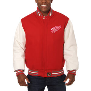 Men's JH Design Red/White Detroit Red Wings Big & Tall All-Wool & Leather Full-Snap Jacket