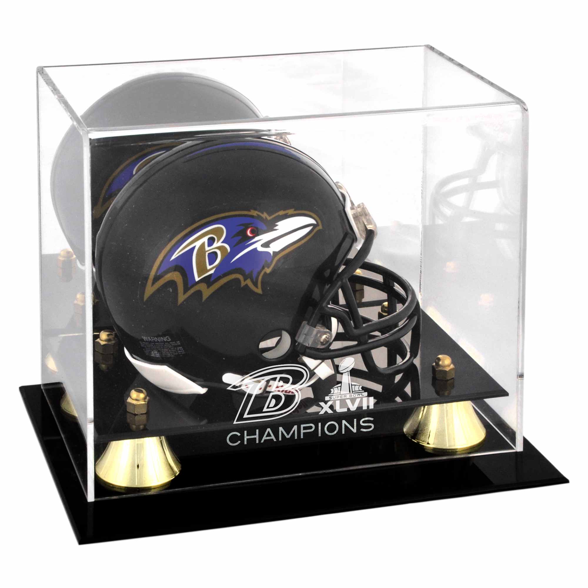Baltimore Ravens Super Bowl XLVII Champions Golden Classic Mini Helmet Logo Display Case