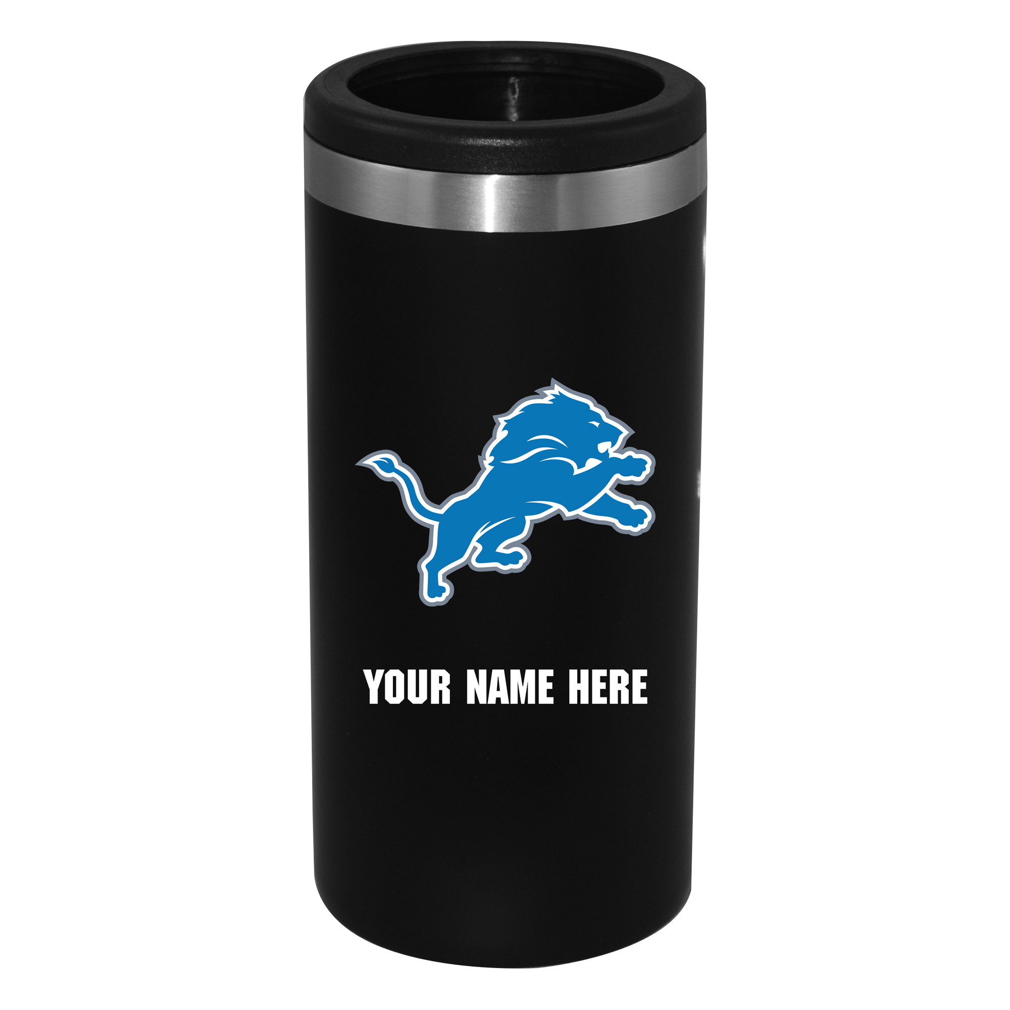 Black Detroit Lions 12oz. Personalized Slim Can Holder