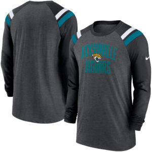 Men's Nike Heathered Charcoal/Black Jacksonville Jaguars Tri-Blend Raglan Athletic Long Sleeve Fashion T-Shirt