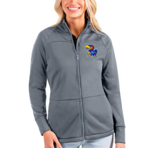 Women's Antigua Silver Kansas Jayhawks Links Full-Zip Golf Jacket