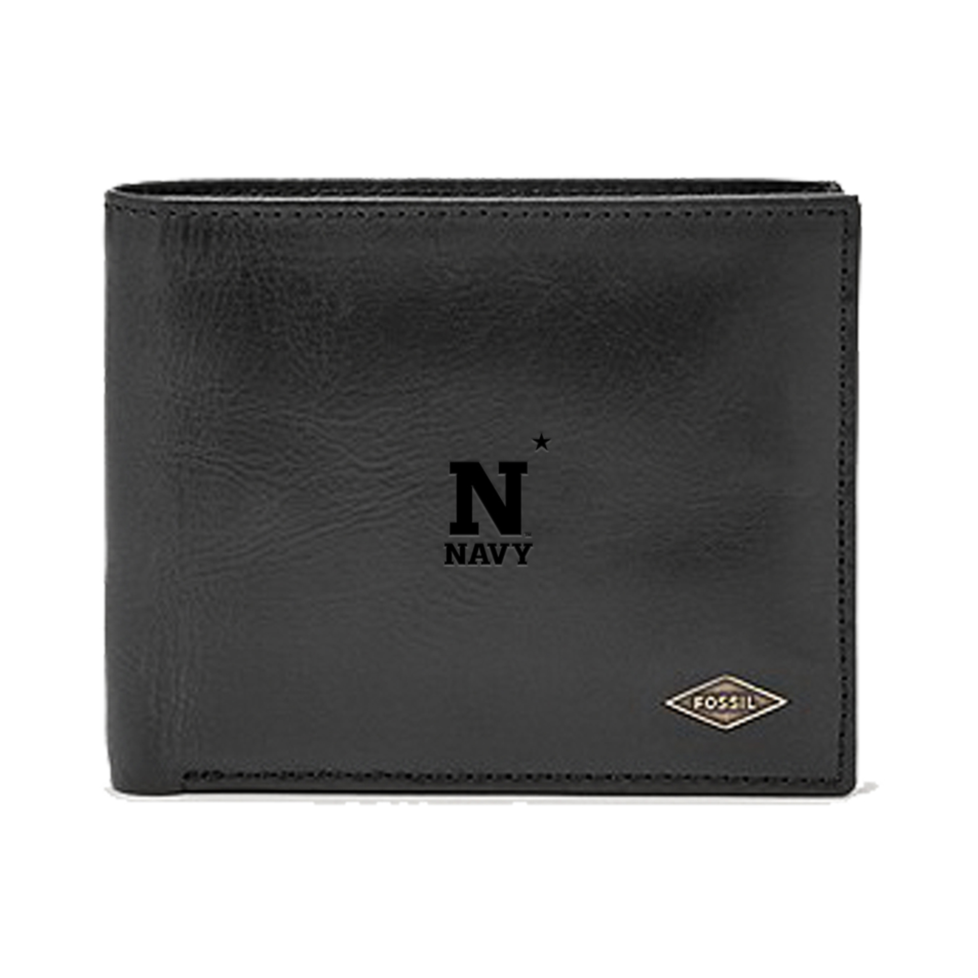 Men's Fossil Black Navy Midshipmen Leather Ryan RFID Passcase Wallet