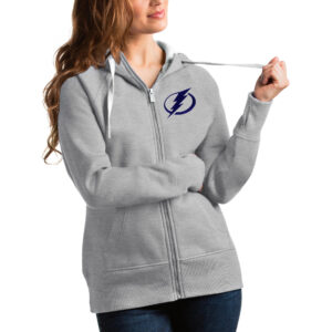 Women's Antigua Heathered Gray Tampa Bay Lightning Victory Full-Zip Hoodie