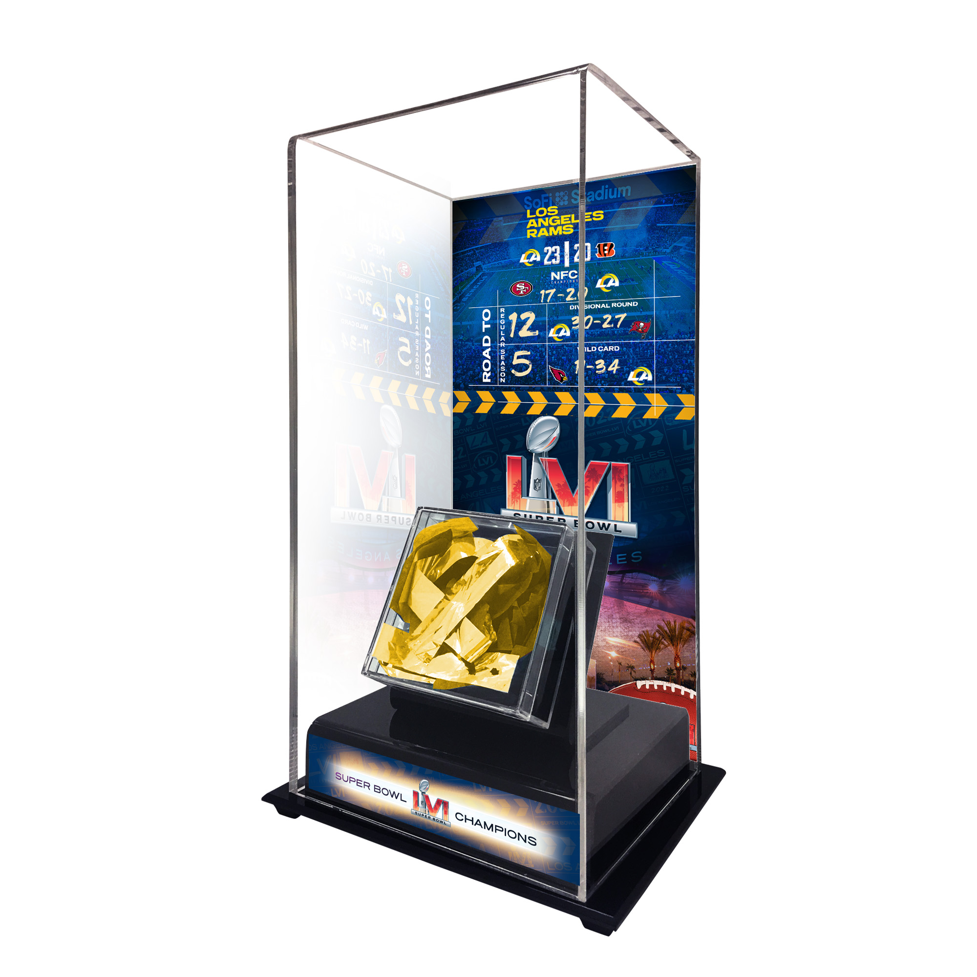 Los Angeles Rams Super Bowl LVI Champions Tall Display Case with Game-Used Confetti