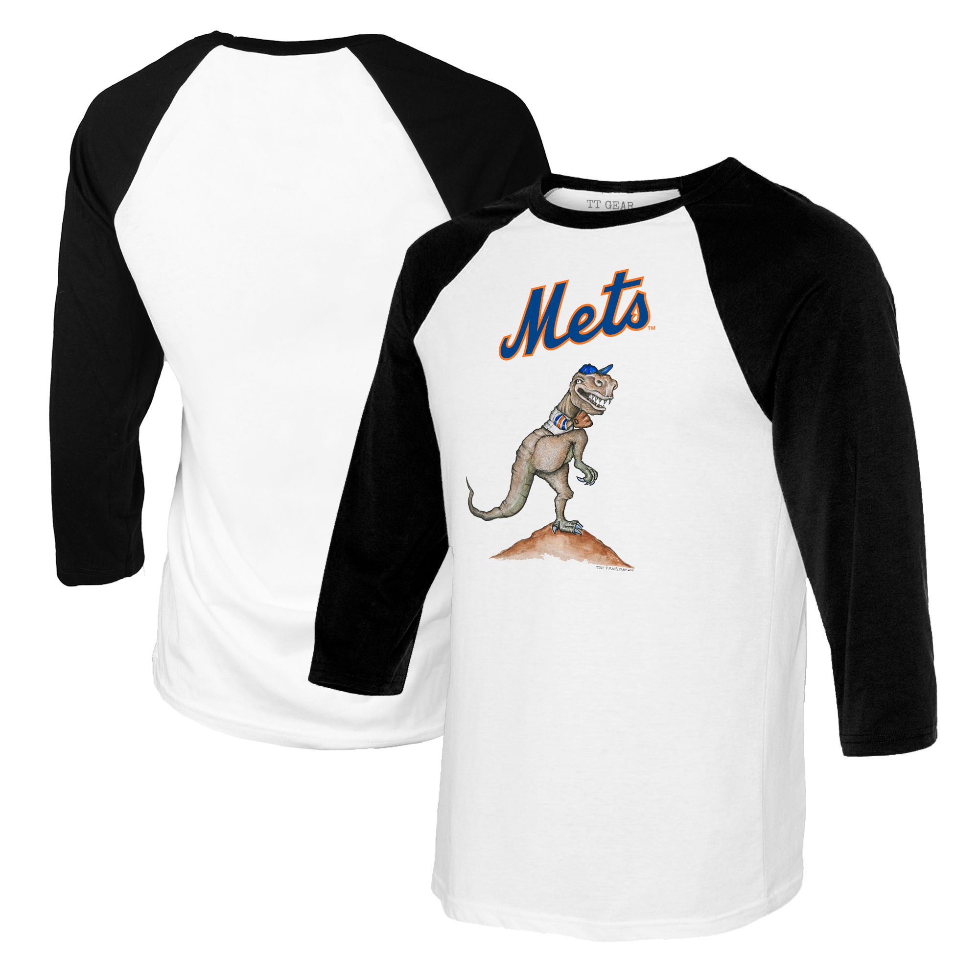 Youth Tiny Turnip White/Black New York Mets TT Rex Raglan 3/4 Sleeve T-Shirt - Image 5