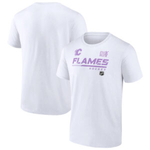Men's White Calgary Flames NHL Hockey Fights Cancer T-Shirt