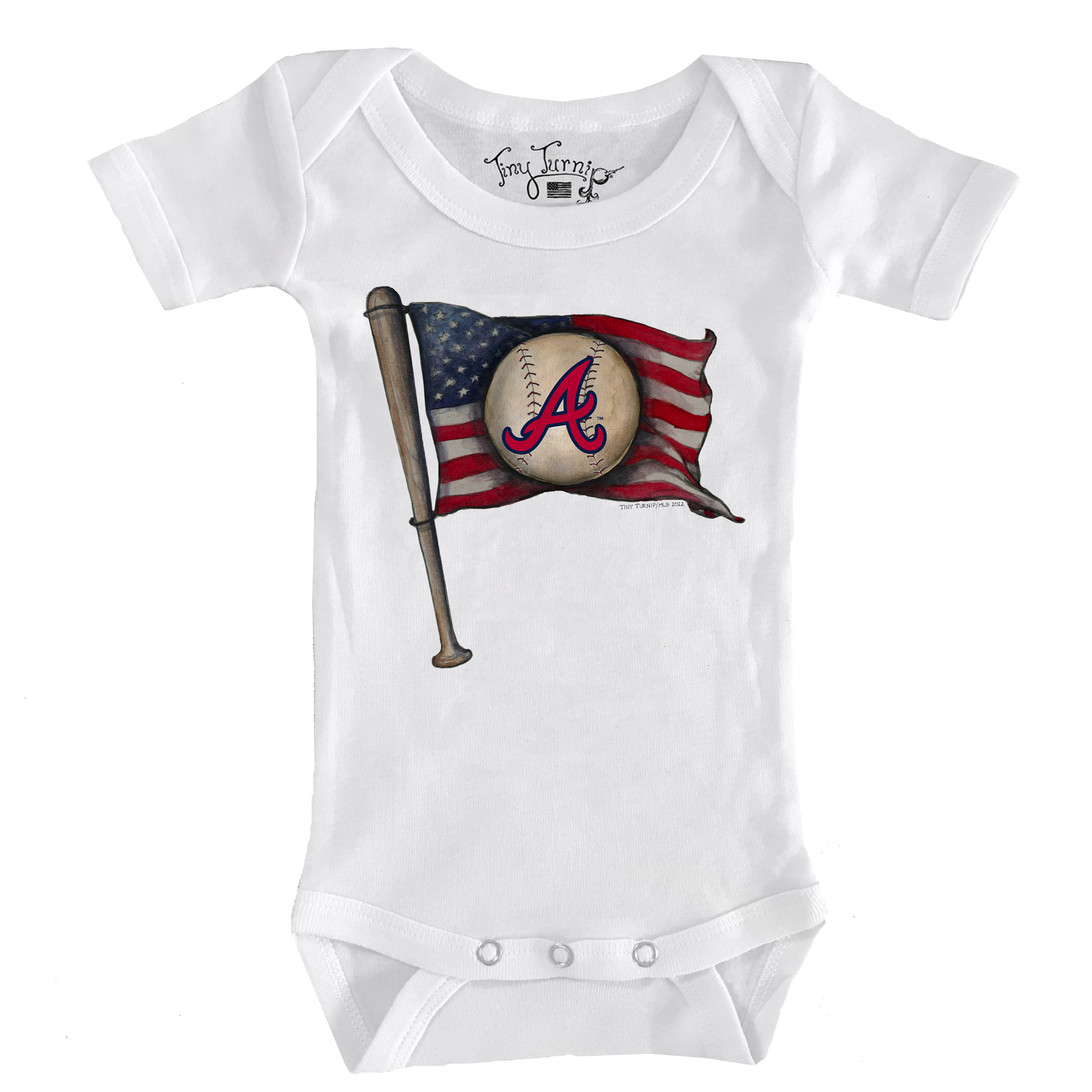 Infant Tiny Turnip White Atlanta Braves Baseball Flag Bodysuit