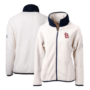 Women's Cutter & Buck White/Navy St. Louis Cardinals Cascade Eco Sherpa Fleece Full-Zip Jacket