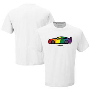 Men's Checkered Flag White NASCAR Rainbow Flag Car T-Shirt
