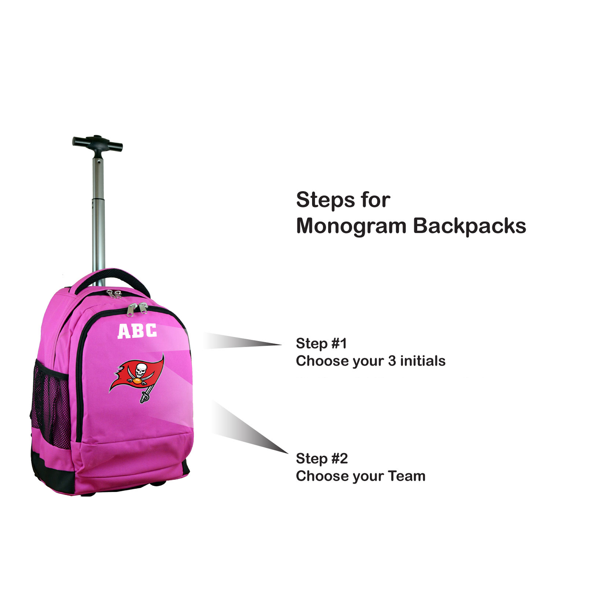 MOJO Pink Tampa Bay Buccaneers 19'' Personalized Premium Wheeled Backpack - Image 5