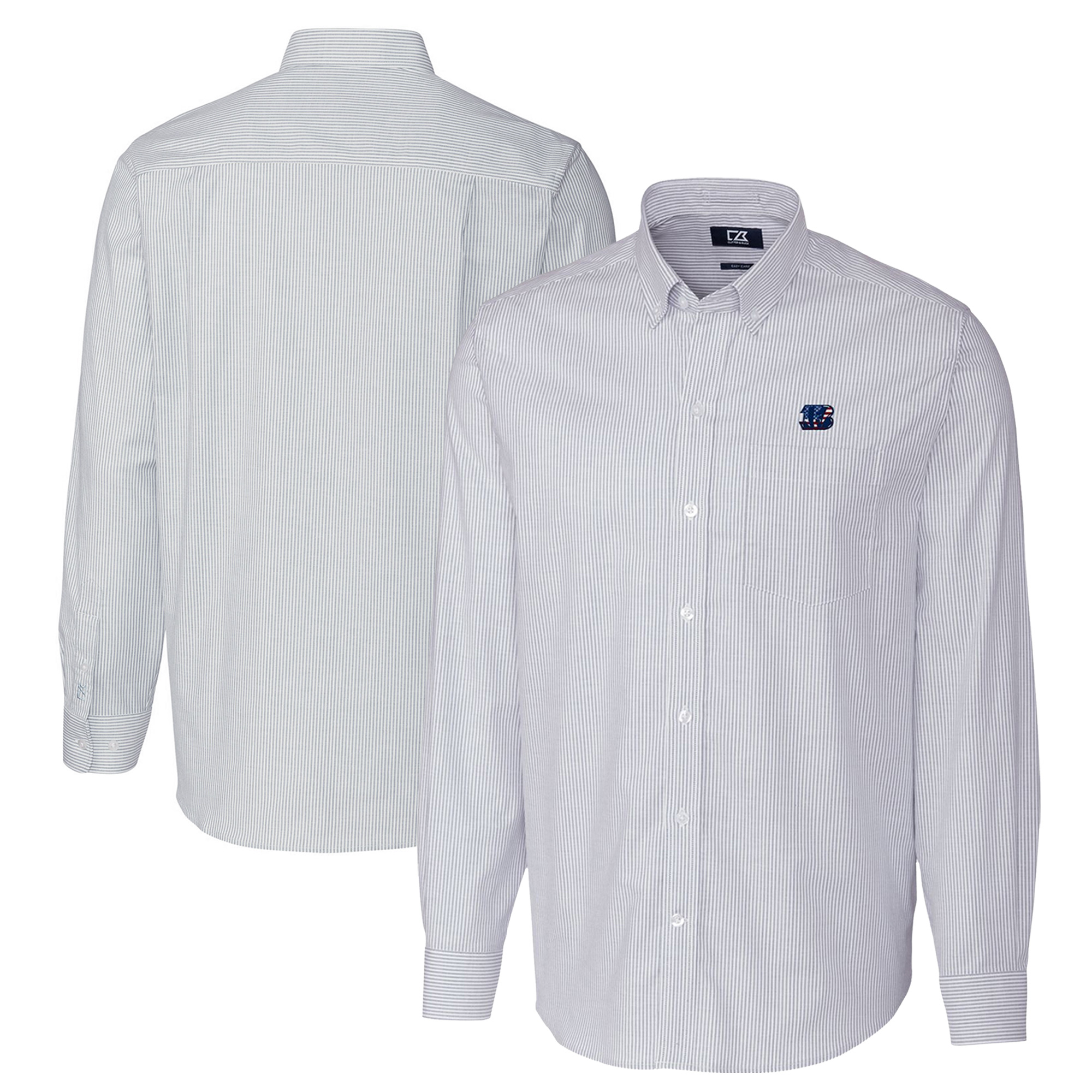 Men's Cutter & Buck Light Blue Cincinnati Bengals Big & Tall Stretch Oxford Stripe Long Sleeve Button-Down Shirt - Image 6