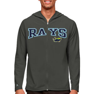 Men's Antigua Charcoal Tampa Bay Rays Wordmark Legacy Full-Zip Hoodie
