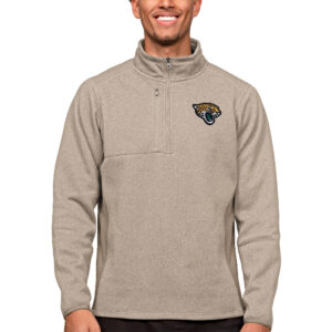 Men's Antigua Oatmeal Jacksonville Jaguars Course Quarter-Zip Pullover Top