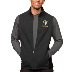 Men's Antigua Heathered Black Los Angeles Rams Course Full-Zip Vest