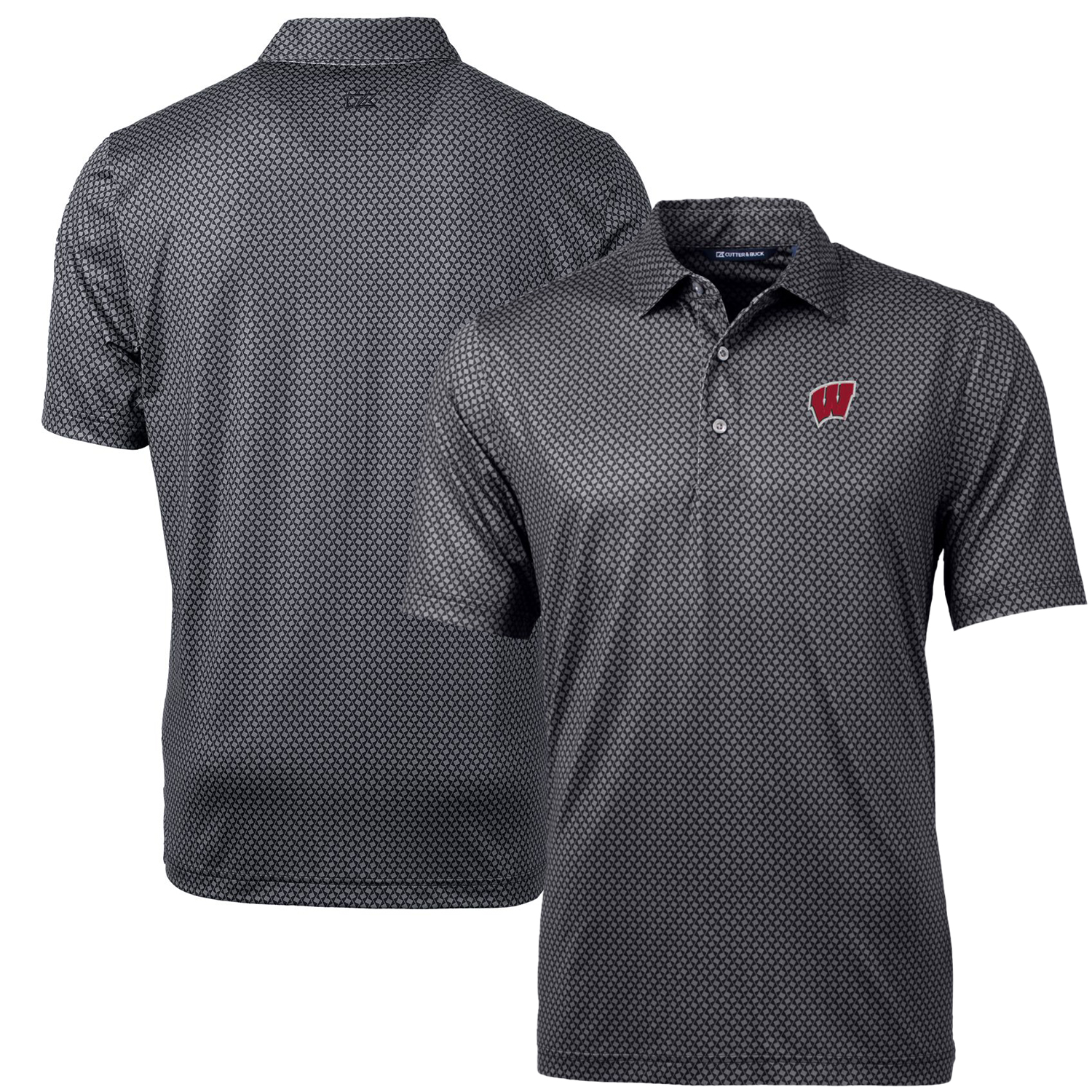 Men's Cutter & Buck Black Wisconsin Badgers Pike Banner Print Polo - Image 5