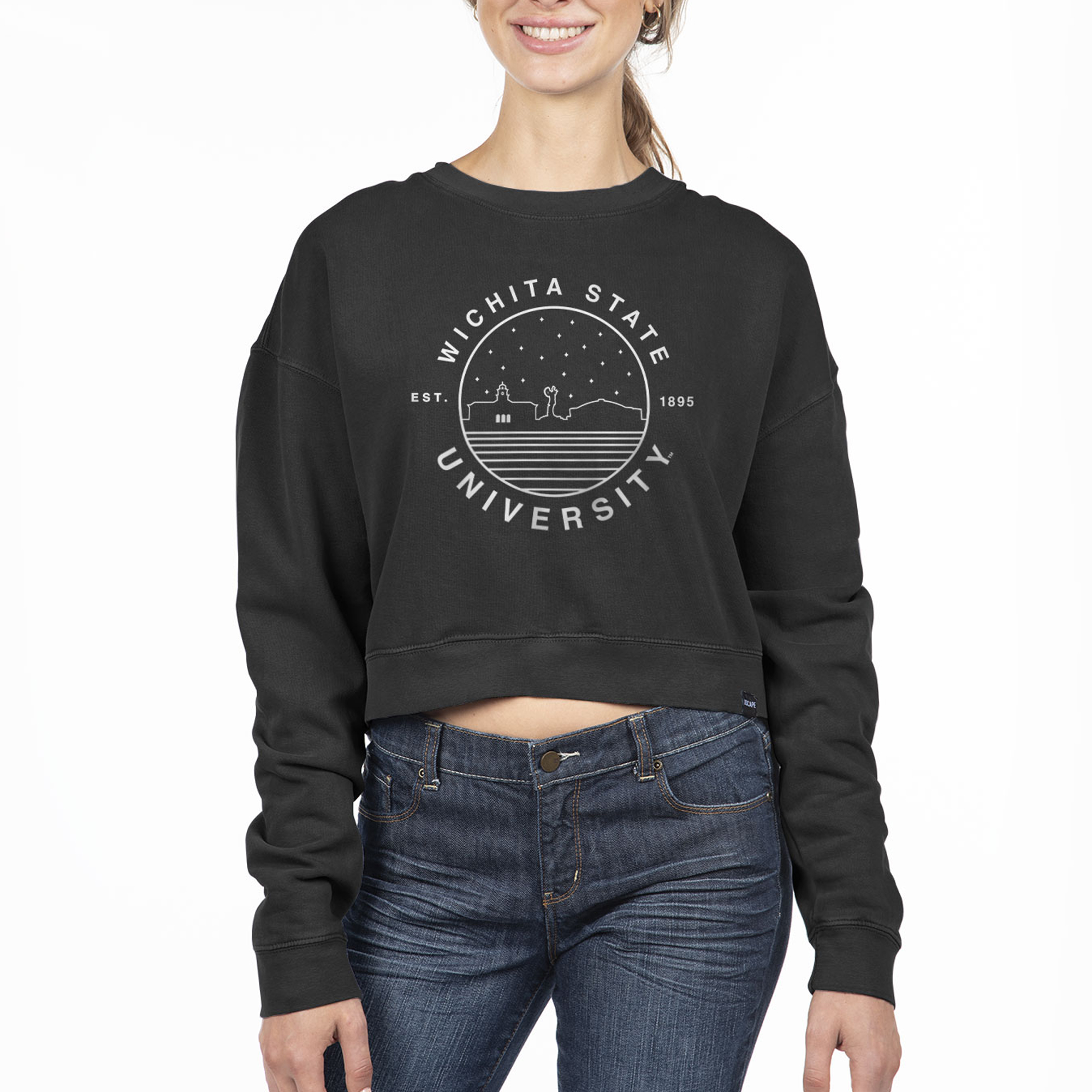 Women's Uscape Apparel Black Wichita State Shockers Fleece Crop Crewneck Sweatshirt