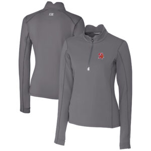 Women's Cutter & Buck Steel Tampa Bay Buccaneers Throwback Logo Traverse Stretch Quarter-Zip Pullover Top