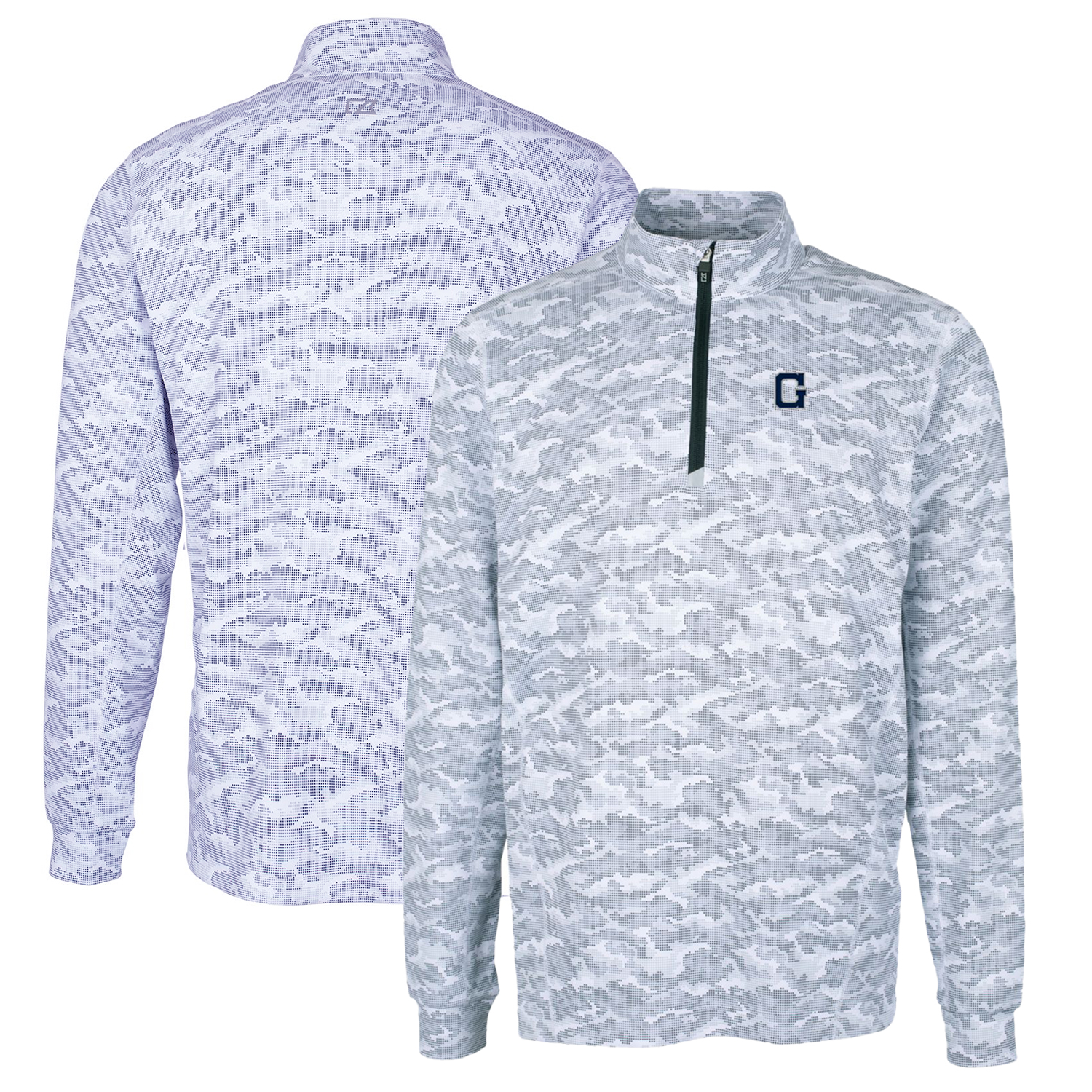 Men's Cutter & Buck Charcoal Georgetown Hoyas Vault Big & Tall Traverse Camo Print Stretch Quarter-Zip Pullover Top