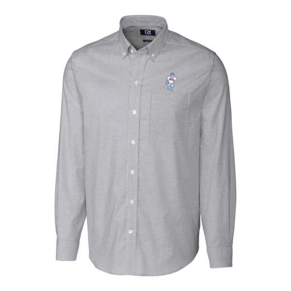 Men's Cutter & Buck Charcoal Houston Oilers Throwback Logo Stretch Oxford Stripe Long Sleeve Button Down Shirt - Image 6