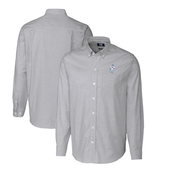 Men's Cutter & Buck Charcoal Houston Oilers Throwback Logo Stretch Oxford Stripe Long Sleeve Button Down Shirt